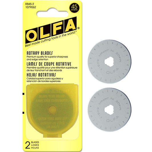 45MM Rotary Cutter Blades by Olfa. Pack of 2